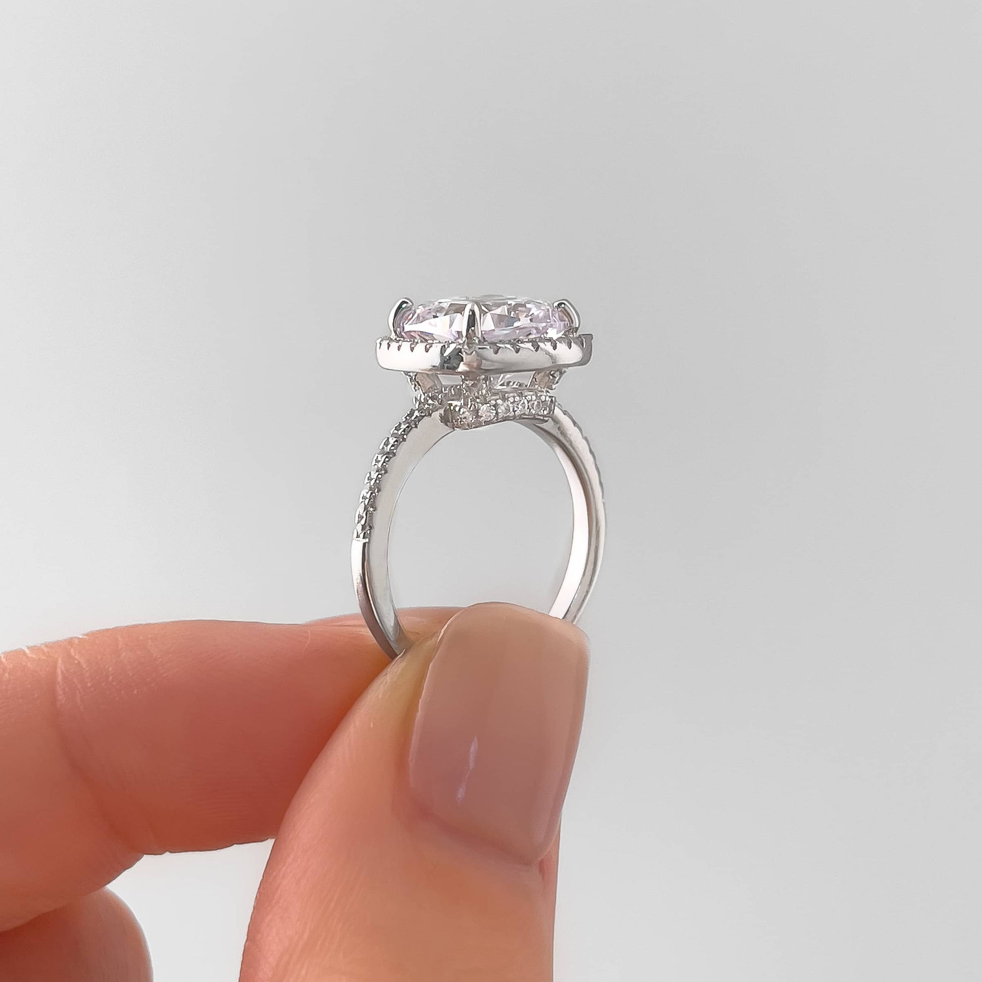 3 CT Cushion Halo & Pave Moissanite Engagement Ring
