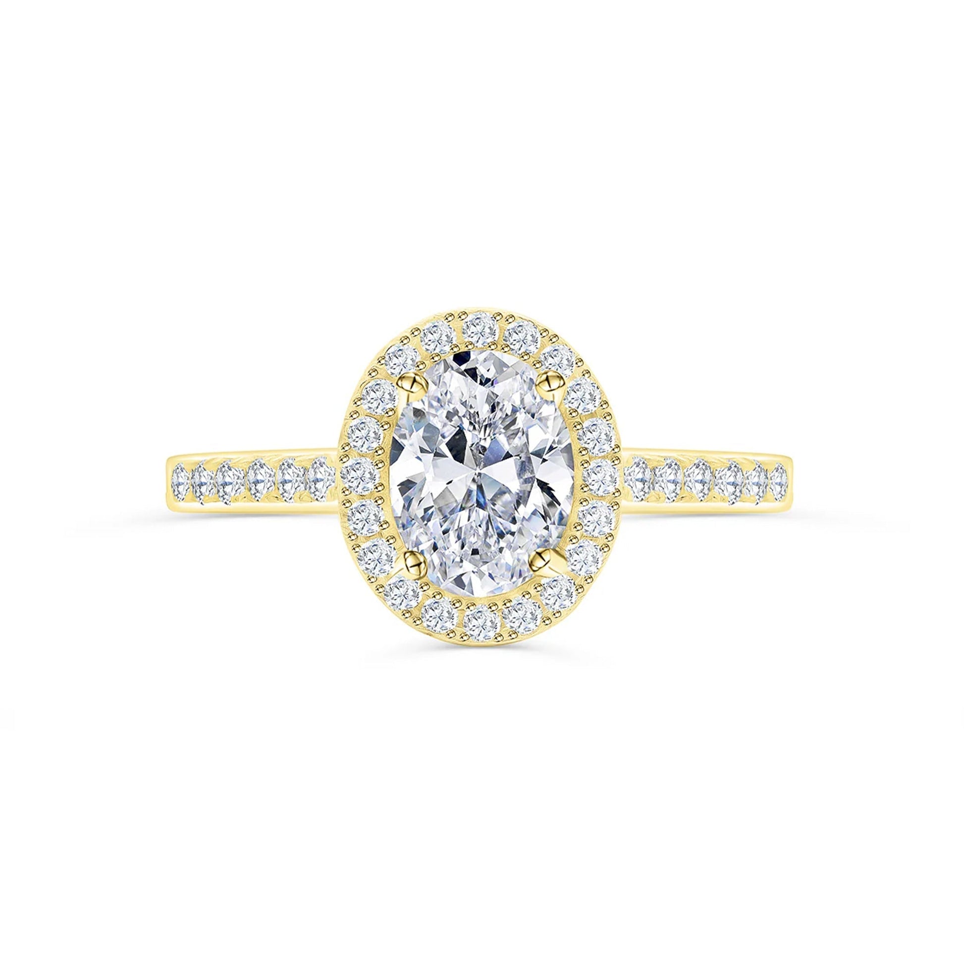 1.5 CT Oval Halo & Pave Moissanite Engagement Ring