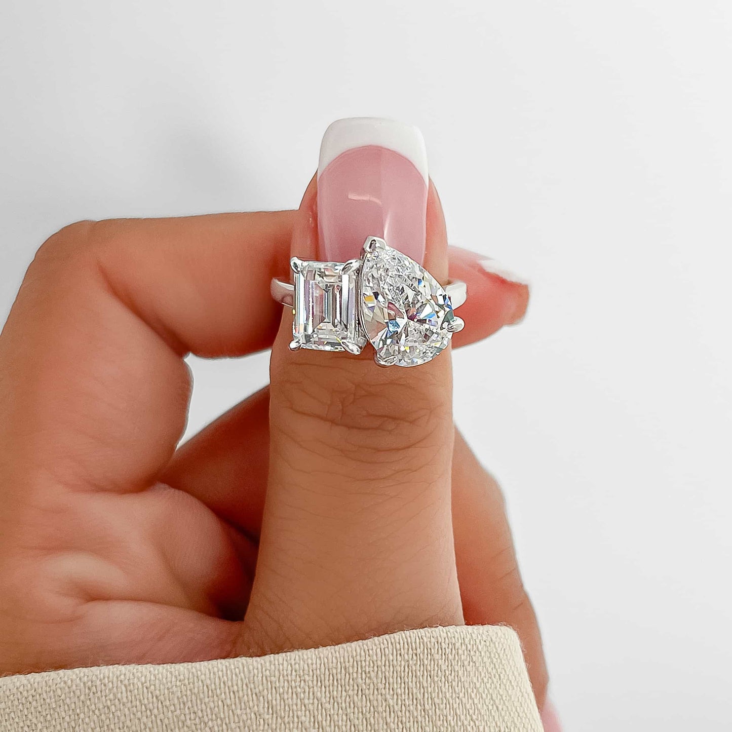 2 CT Emerald & Pear Toi Et Moi Moissanite Engagement Ring