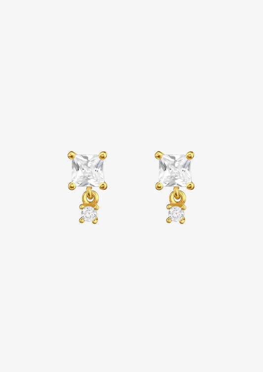 0.8 TCW Princess & Round Cut Moissanite Drop Earrings