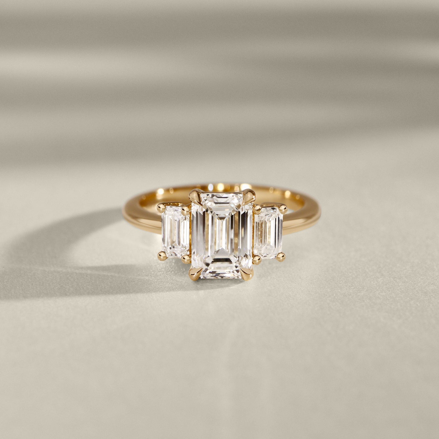 1.75 CT Emerald Three Stone Moissanite Engagement Ring