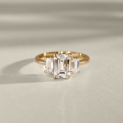 1.75 CT Emerald Three Stone Moissanite Engagement Ring