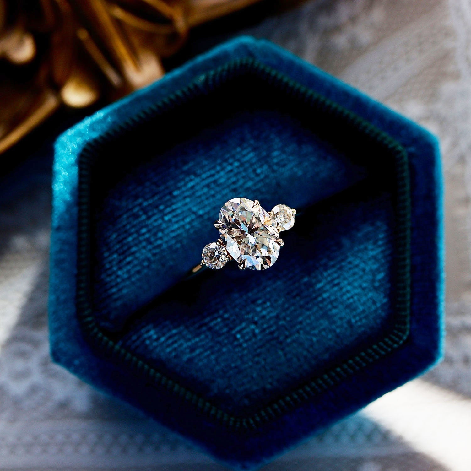 2.30 CT Oval Moissanite Three Stone Engagement Ring - farrellouise