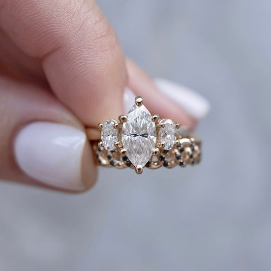 1.50 CT Marquise Three Stone Moissanite Engagement Ring