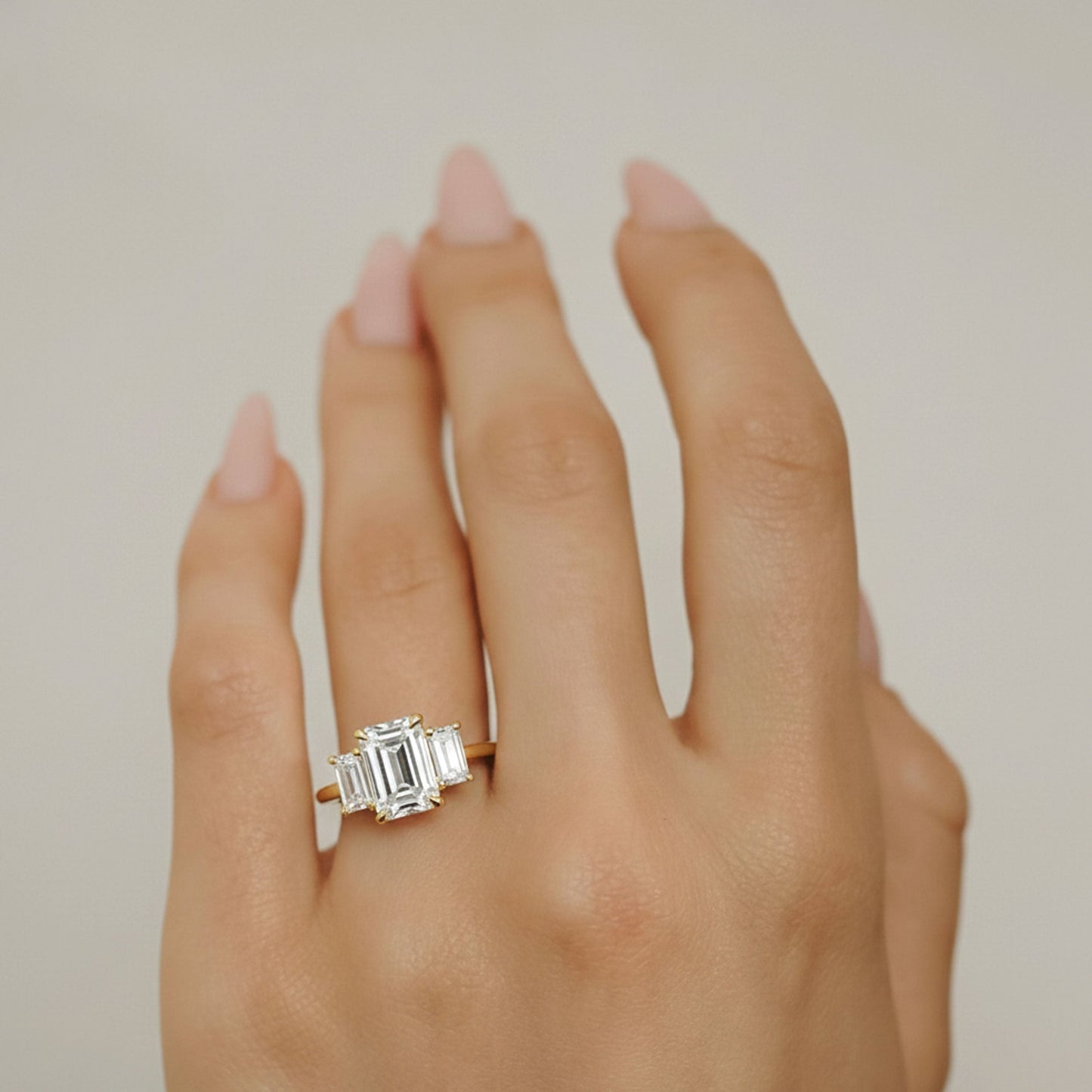 1.75 CT Emerald Three Stone Moissanite Engagement Ring