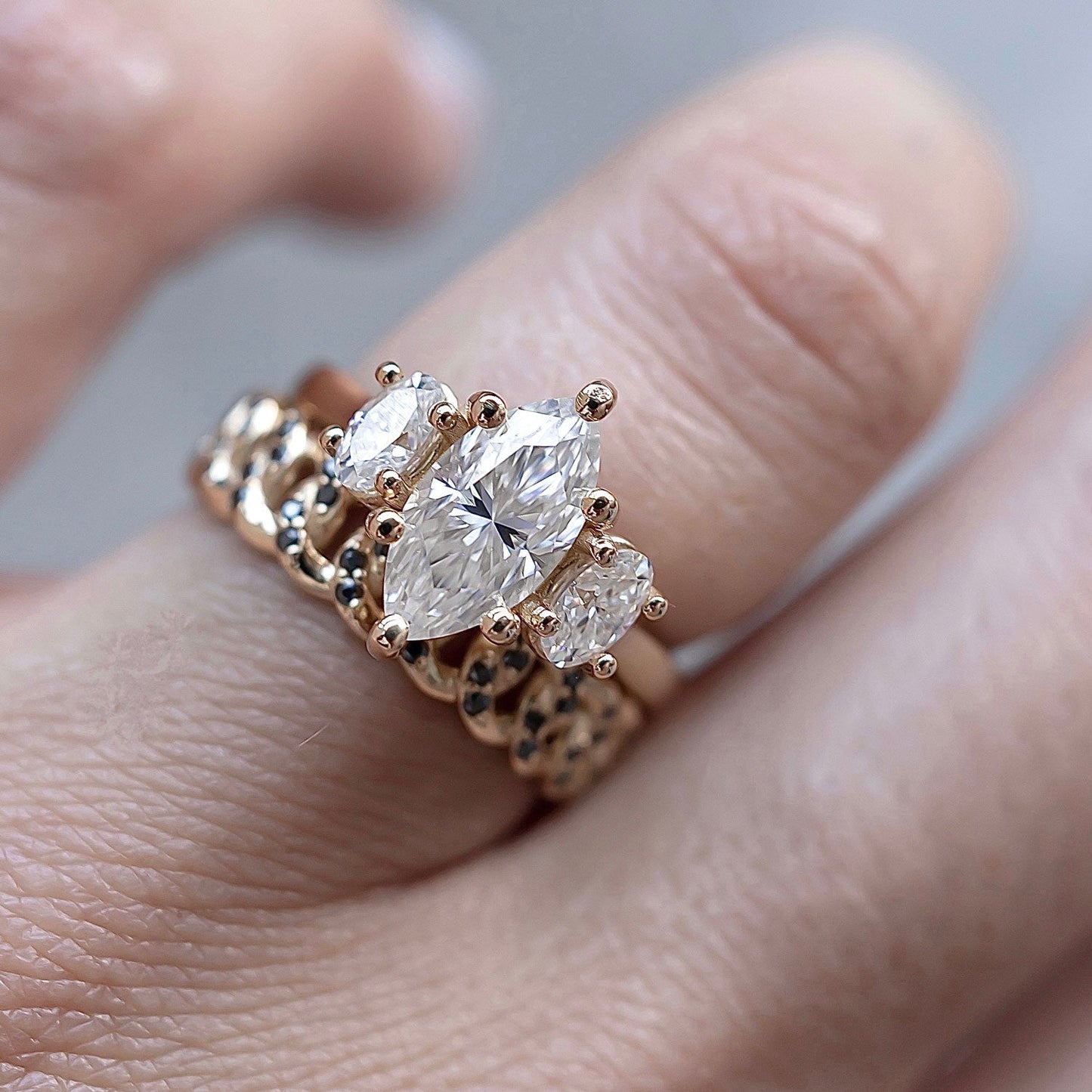 1.50 CT Marquise Three Stone Moissanite Engagement Ring