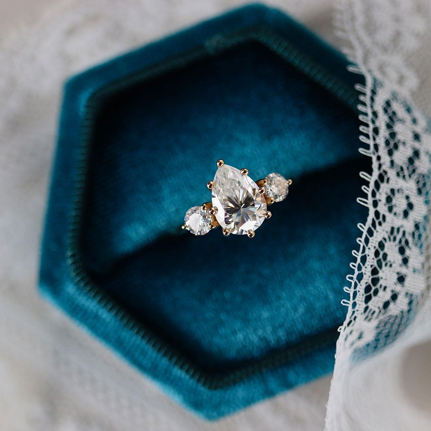 1.93 CT Pear Three Stone Moissanite Engagement Ring