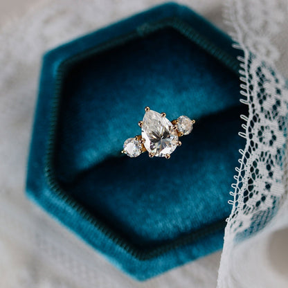 1.93 CT Pear Three Stone Moissanite Engagement Ring