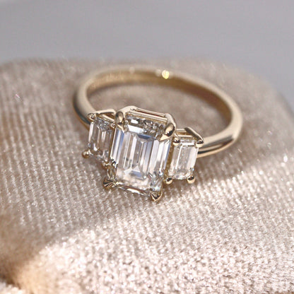 1.75 CT Emerald Three Stone Moissanite Engagement Ring
