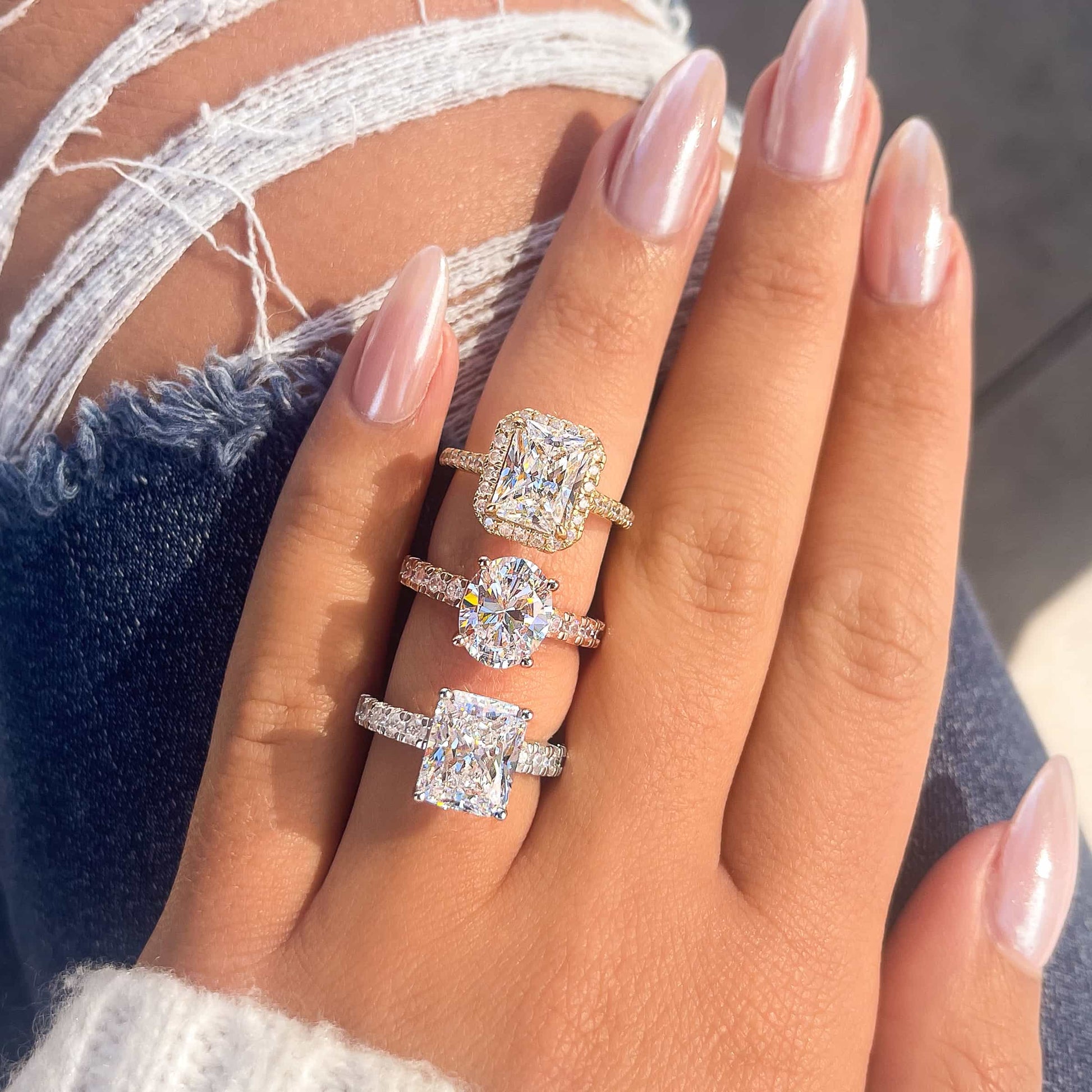 1.5 CT Radiant Halo & Pave Moissanite Engagement Ring