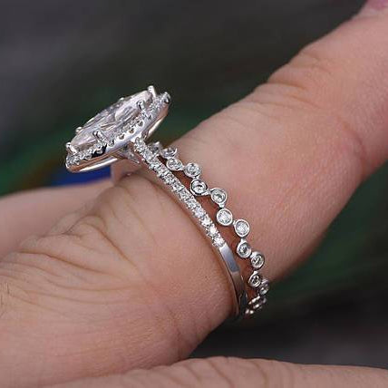 1 CT Marquise Halo & Pave Moissanite Bridal Set