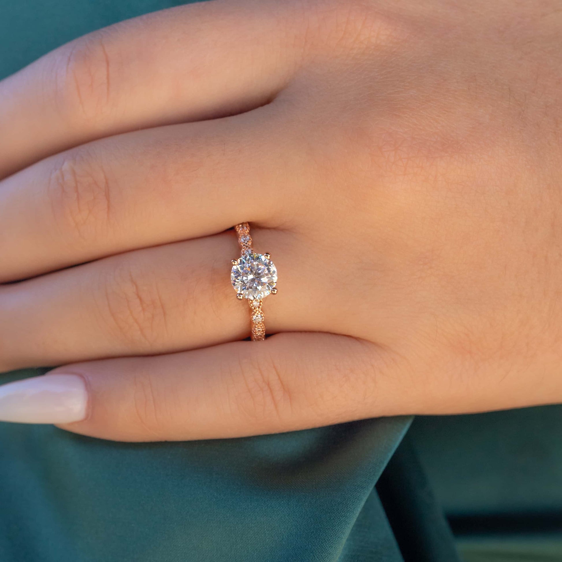 1.8 CT Round Pave Moissanite Engagement Ring