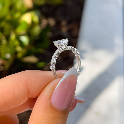 1.5 CT Pear Pave Moissanite Engagement Ring