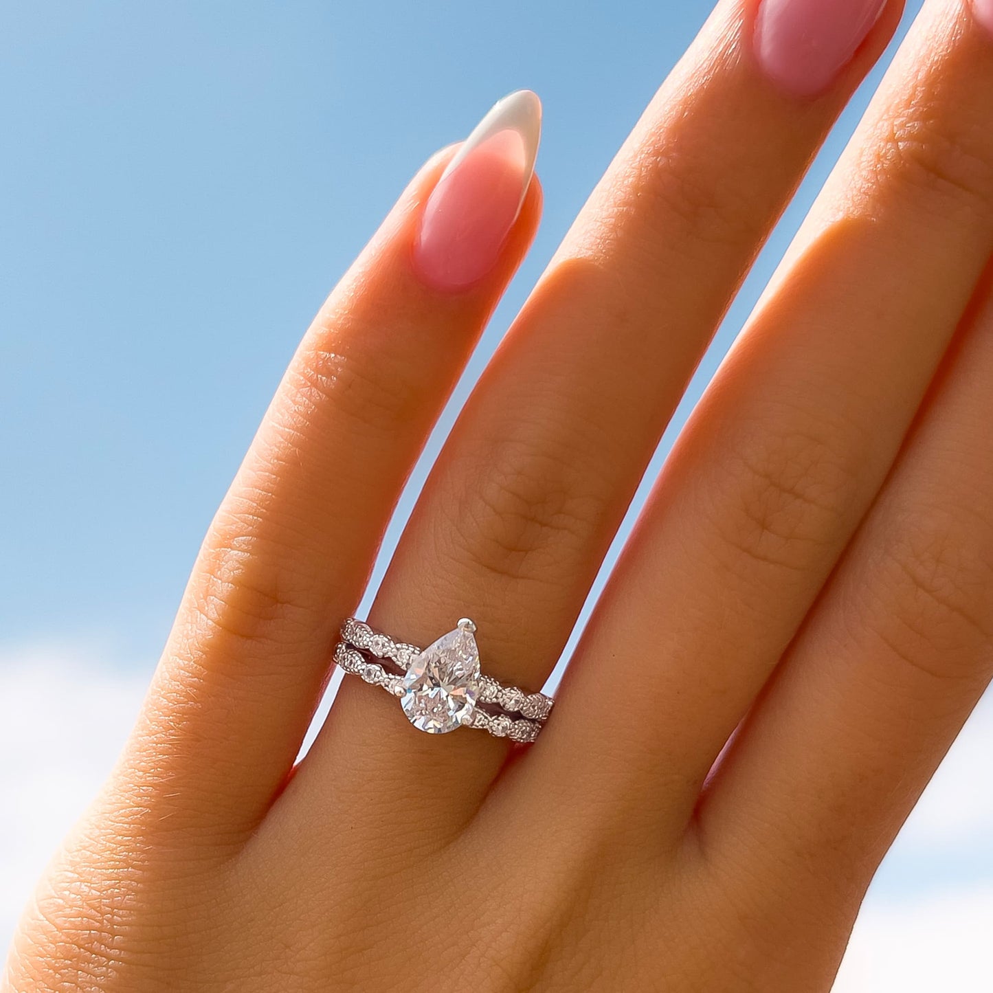 1.5 CT Pear Pave Moissanite Engagement Ring