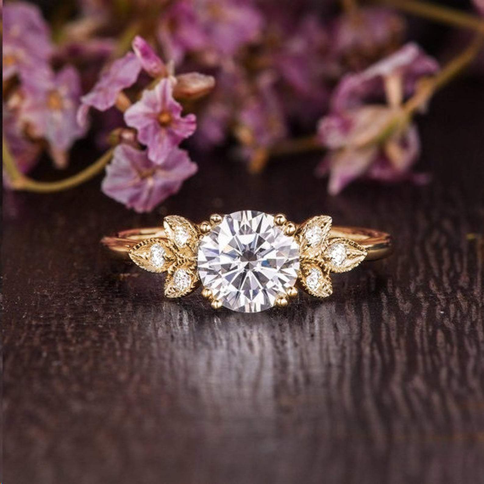 1.60 CT Round Cluster Moissanite Engagement Ring