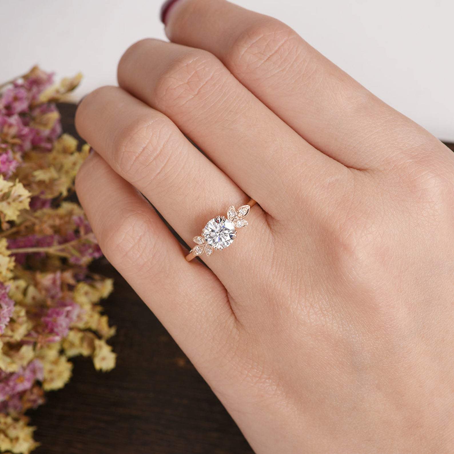 1.60 CT Round Cut Cluster Moissanite Engagement Ring 7