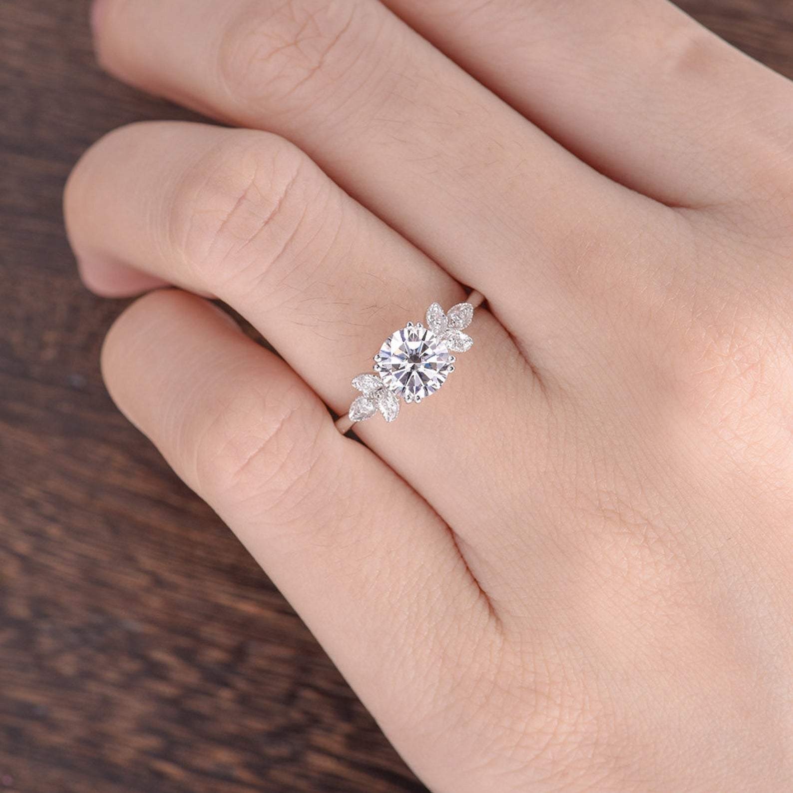 1.60 CT Round Cluster Moissanite Engagement Ring