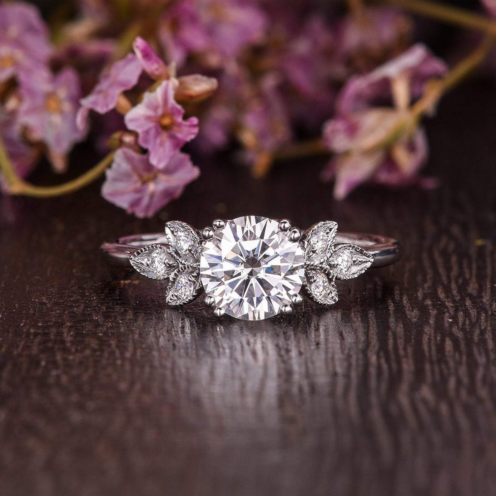 1.60 CT Round Cluster Moissanite Engagement Ring