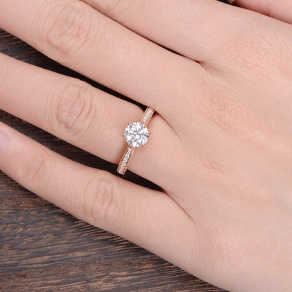1.35 CT Round Pave Moissanite Engagement Ring