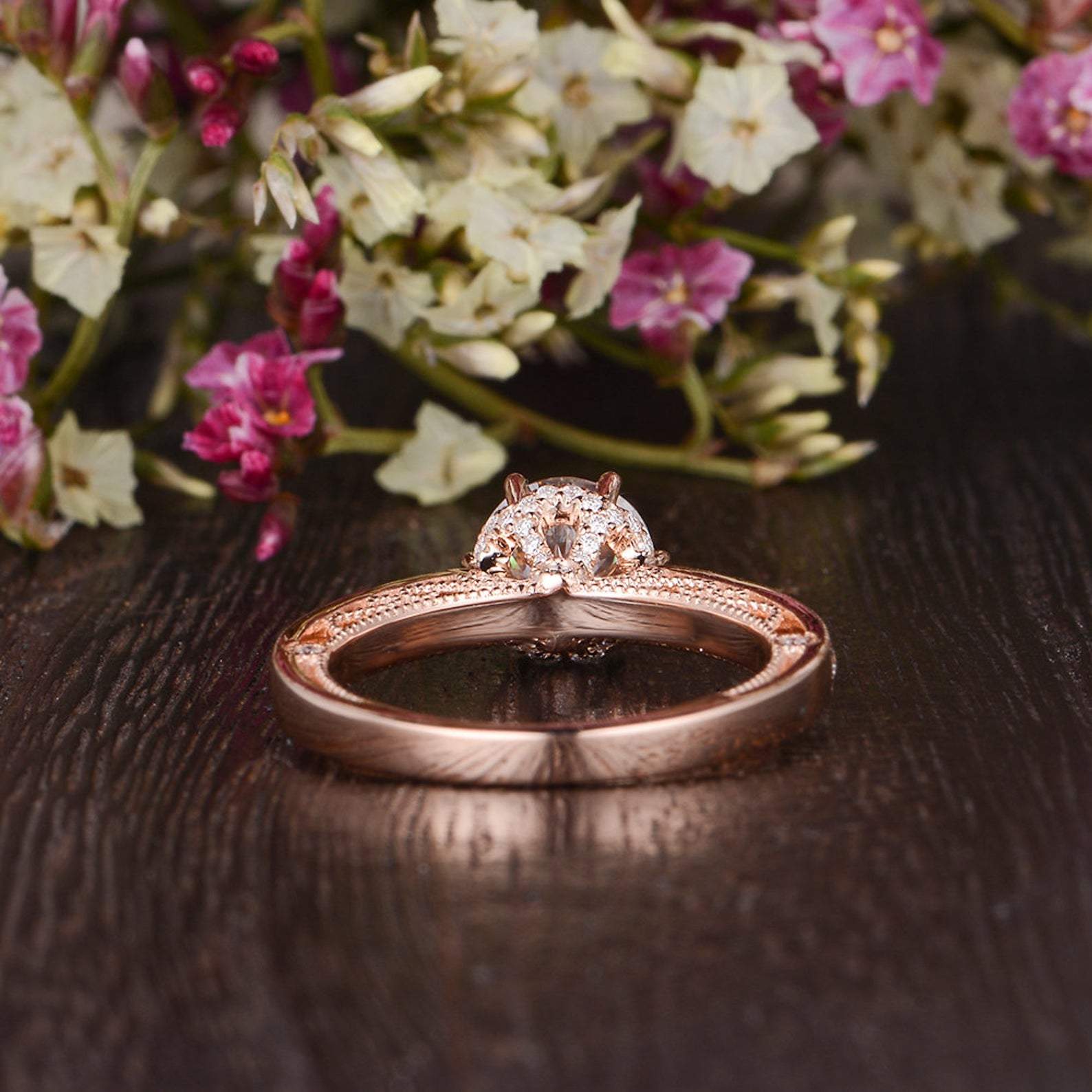 1.35 CT Round Pave Moissanite Engagement Ring