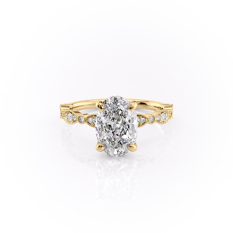 2.10 CT Oval Solitaire & Milgrain Pave Moissanite Engagement Ring 7