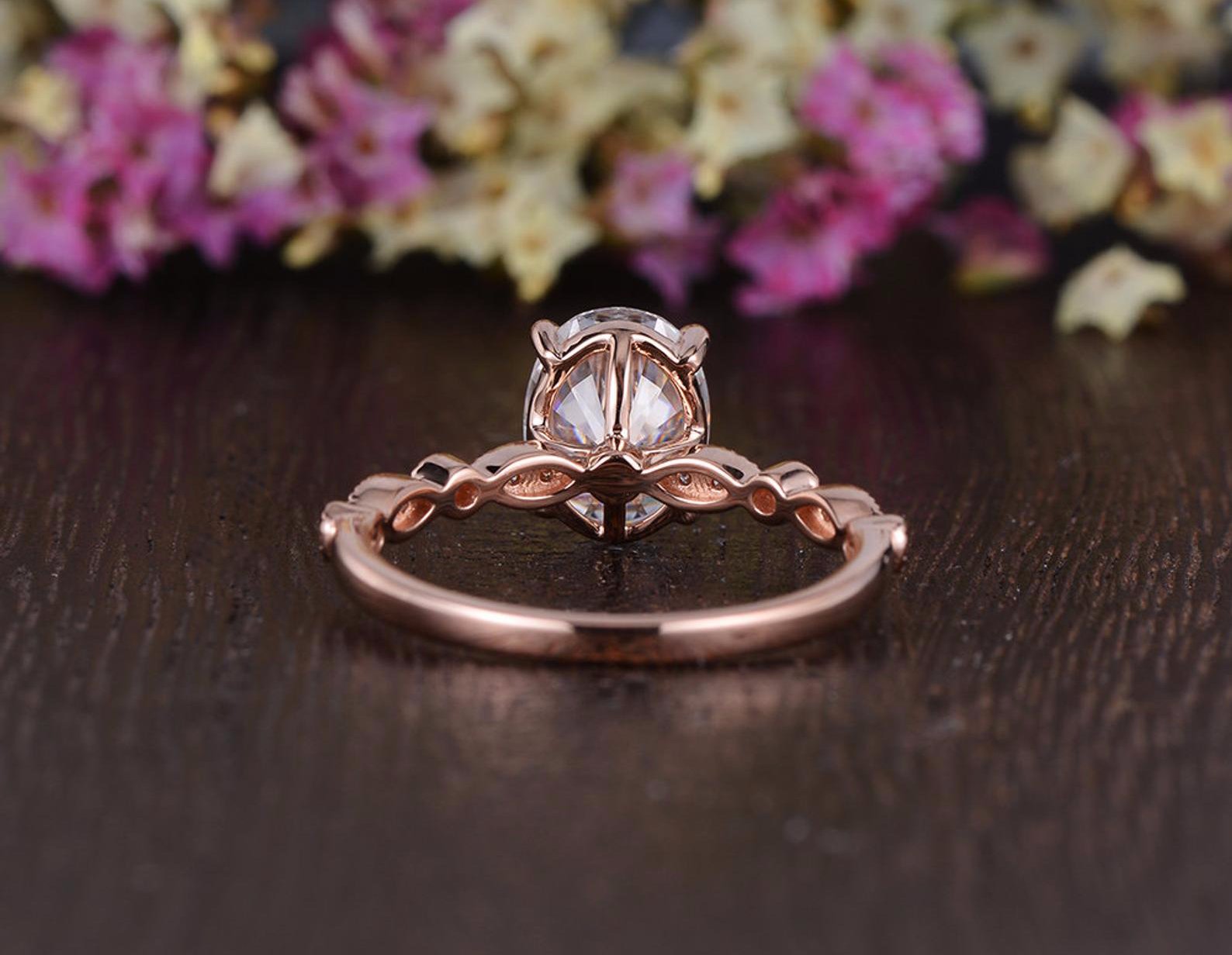 0.75 CT Oval Milgrain Pave Setting Moissanite Engagement Ring 7