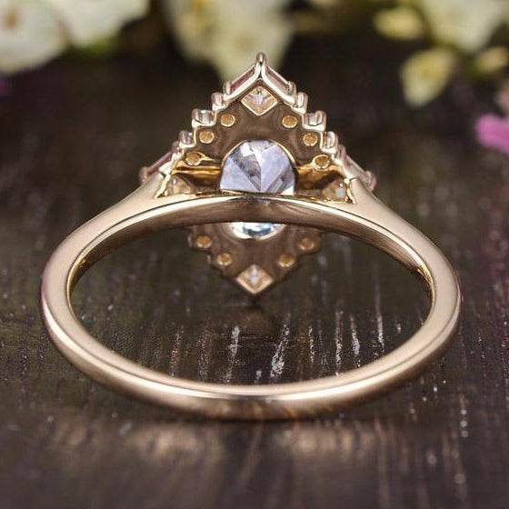 0.75 CT Oval Halo Moissanite Engagement Ring