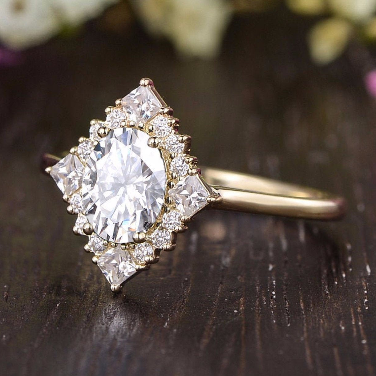 0.75 CT Oval Halo Moissanite Engagement Ring