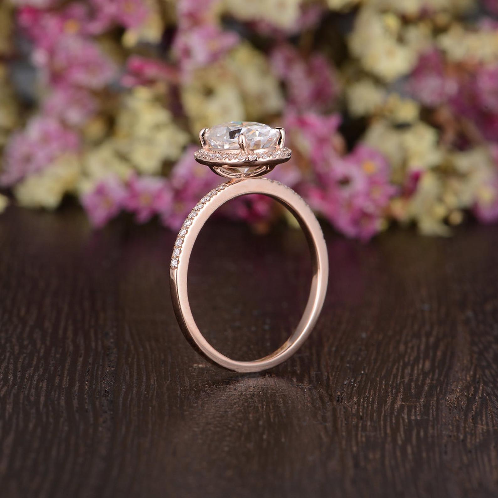 1.32 CT Oval Halo & Pave Moissanite Engagement Ring