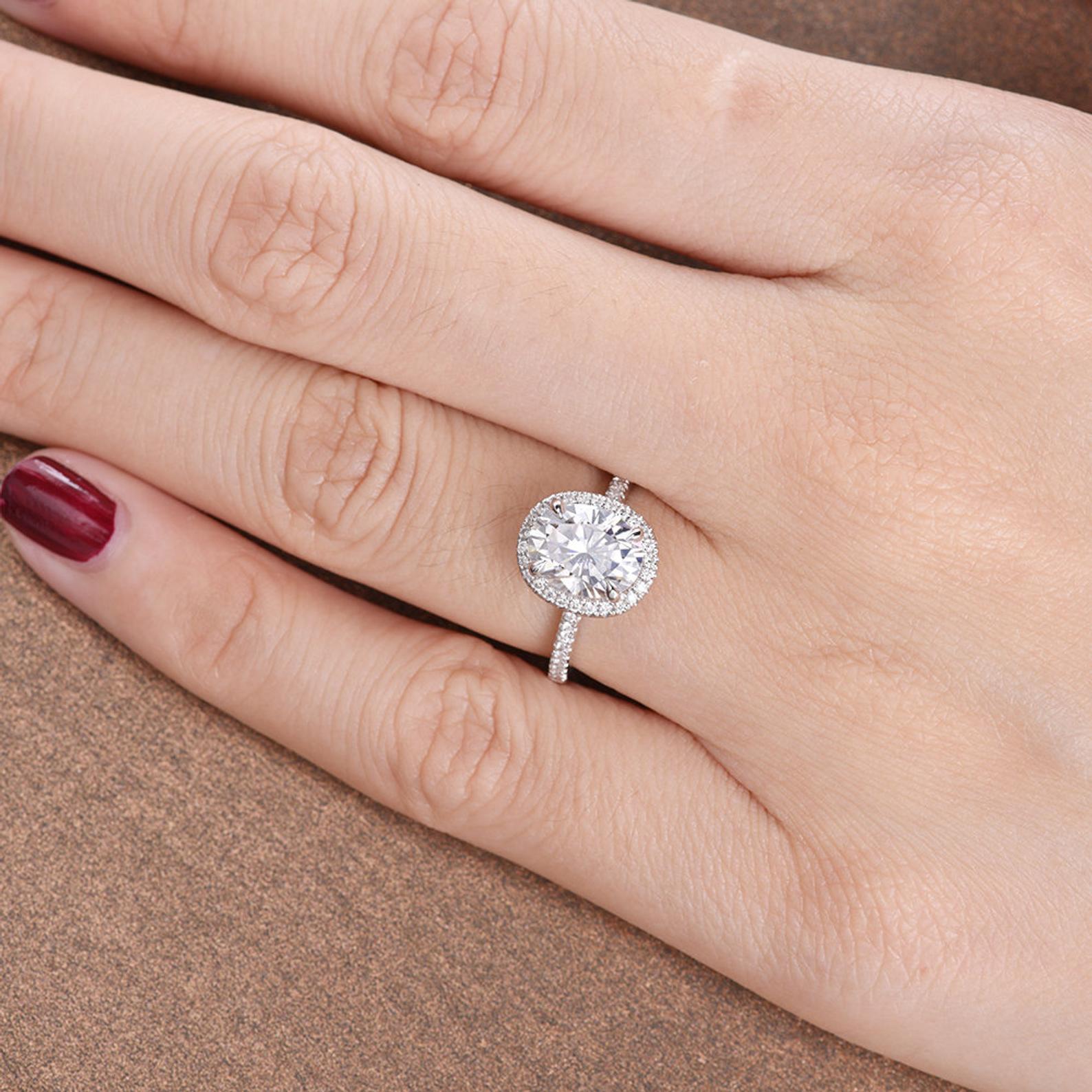 1.32 CT Oval Halo & Pave Moissanite Engagement Ring