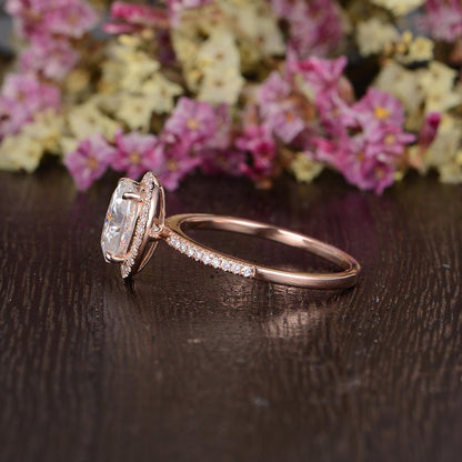 1.32 CT Oval Cut Halo Moissanite Engagement Ring 9