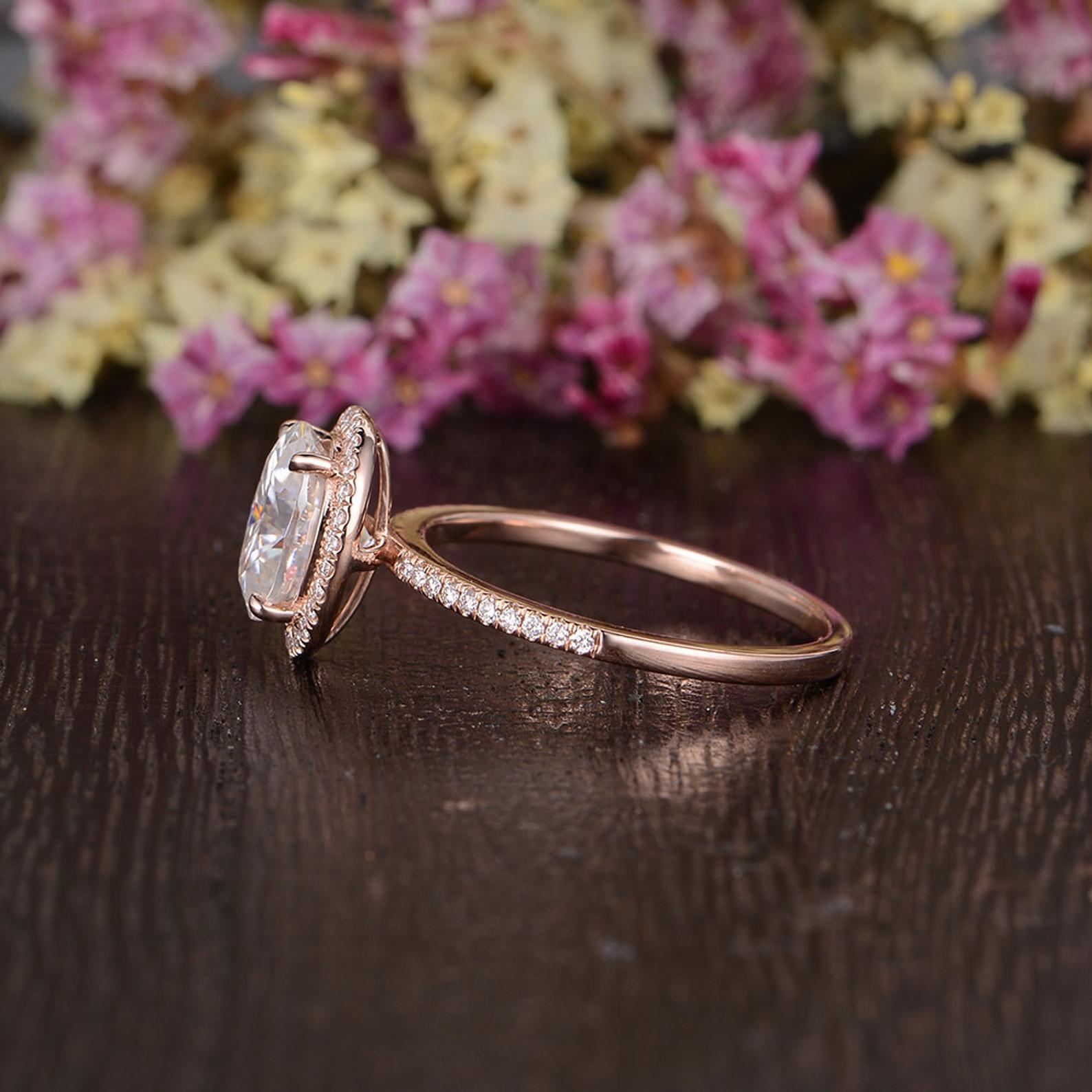 1.32 CT Oval Halo & Pave Moissanite Engagement Ring