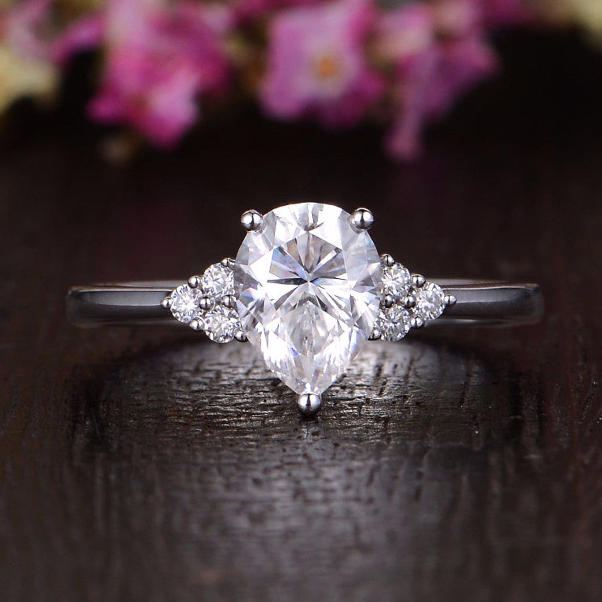 0.75 CT Pear Cluster Moissanite Engagement Ring