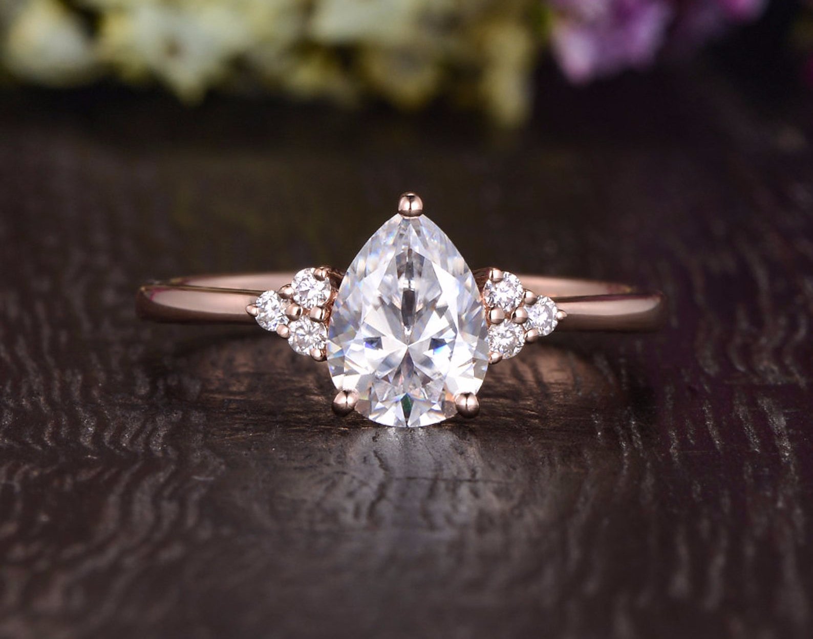 0.75 CT Pear Cluster Moissanite Engagement Ring 9