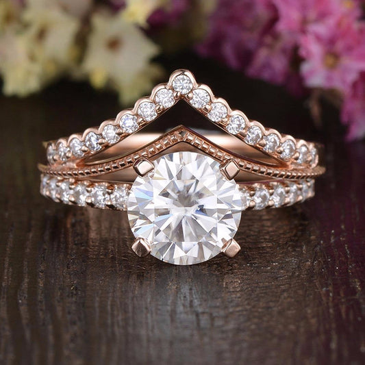 1 CT Round Pave Moissanite Bridal Set