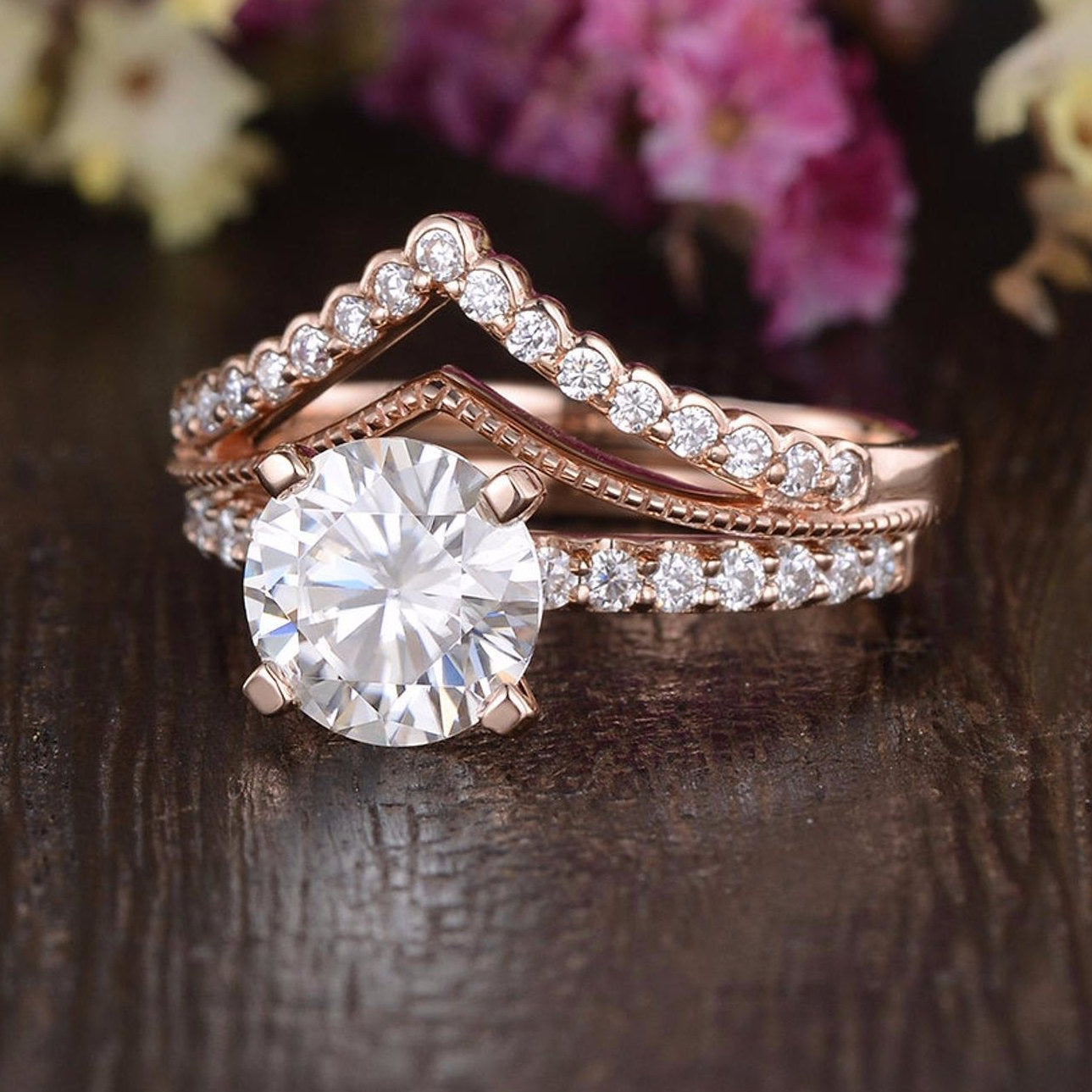 1 CT Round Pave Moissanite Bridal Set