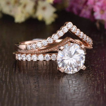 1 CT Round Pave Moissanite Bridal Set