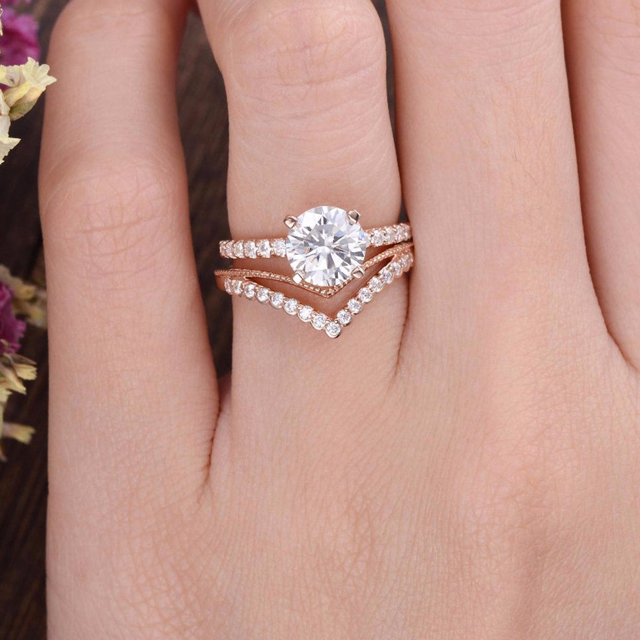 1 CT Round Pave Moissanite Bridal Set