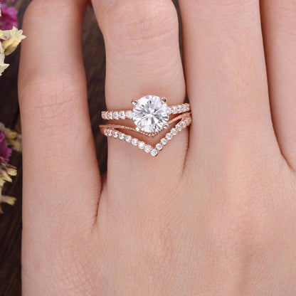 1 CT Round Pave Moissanite Bridal Set