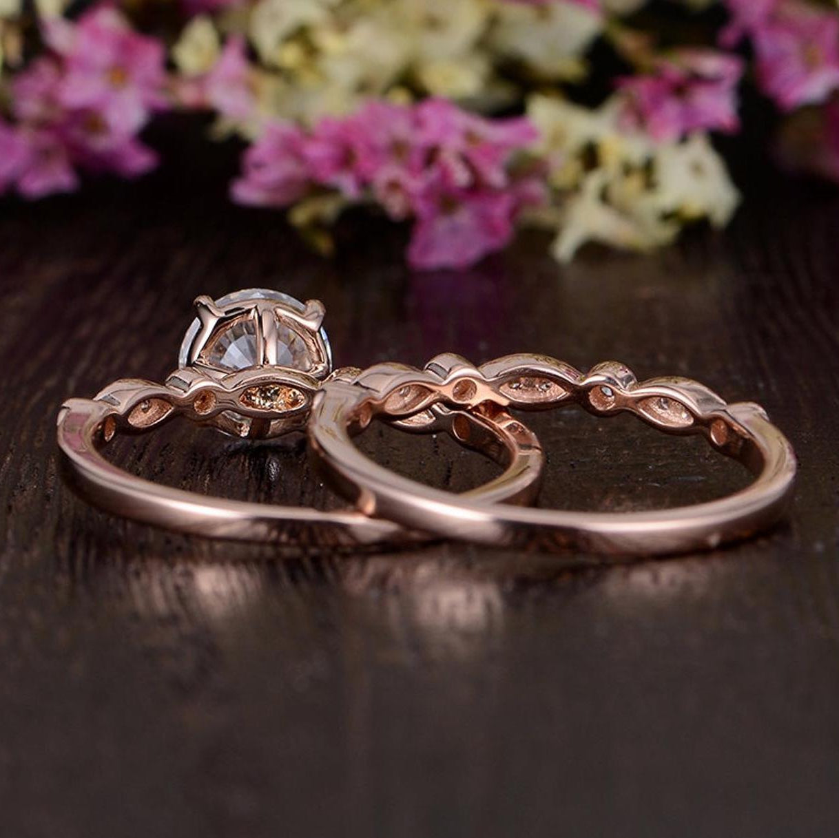 0.75 CT Round Milgrain Moissanite Bridal Set