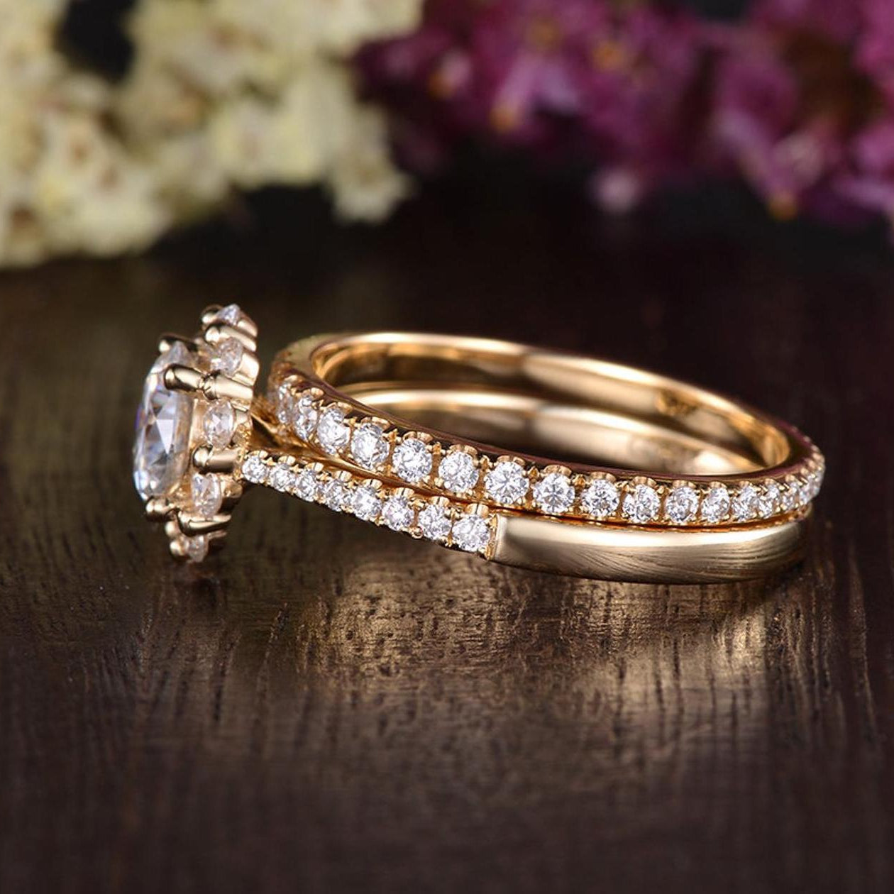 0.75 CT Round Cluster & Pave Moissanite Bridal Set