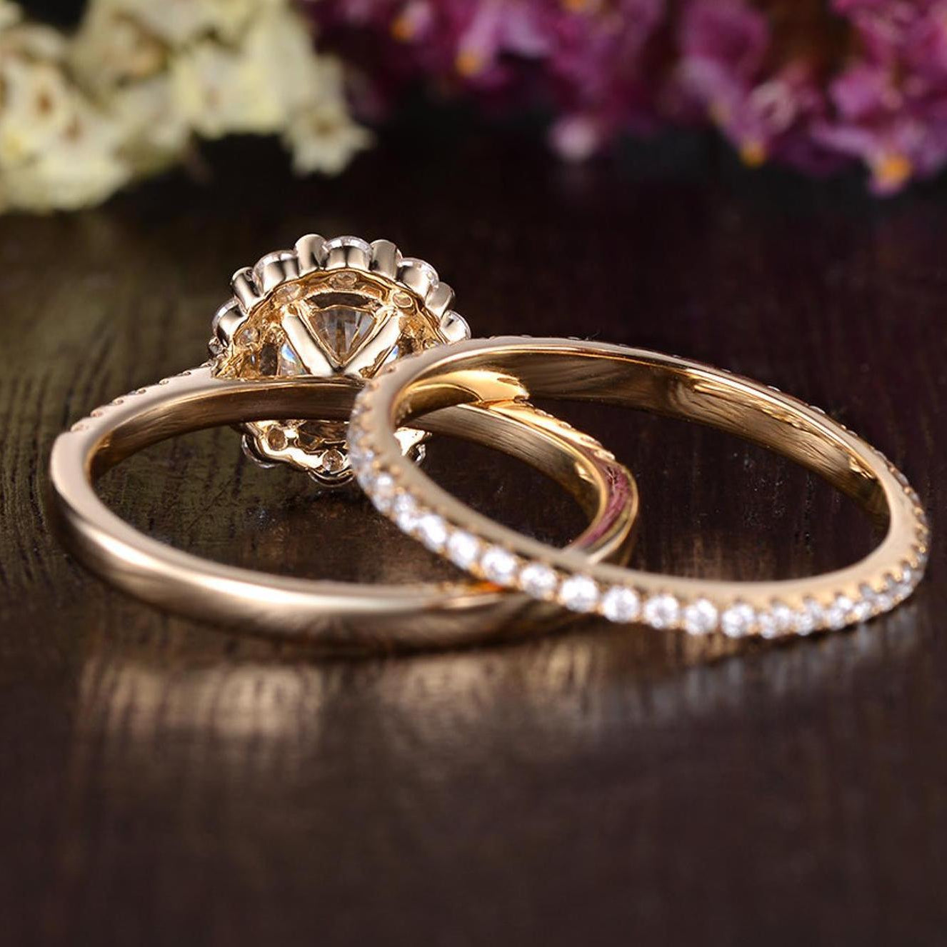 0.75 CT Round Cluster & Pave Moissanite Bridal Set