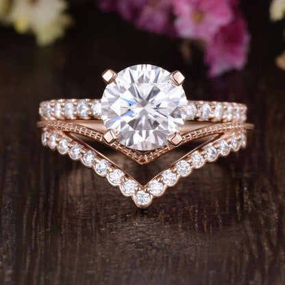 1 CT Round Pave Moissanite Bridal Set