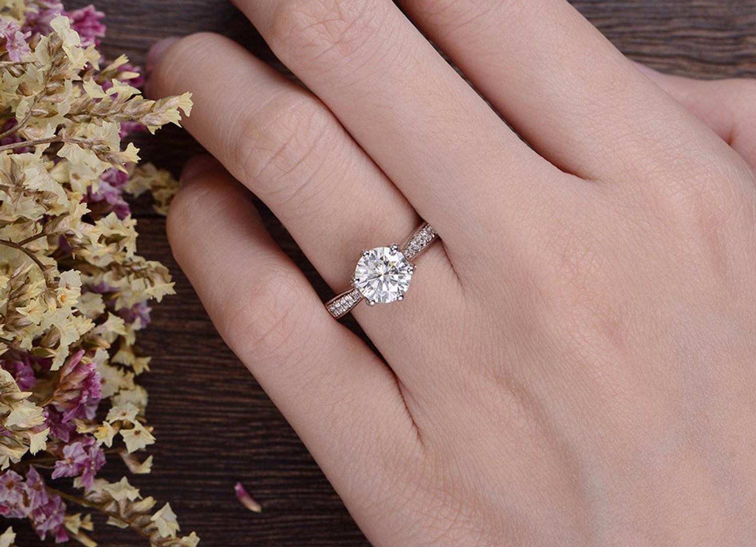 1.60 CT Round Cut Solitaire Pave Setting Moissanite Engagement Ring 3