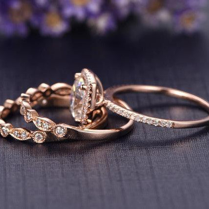 1.5 CT Cushion Halo & Pave Moissanite Bridal Set