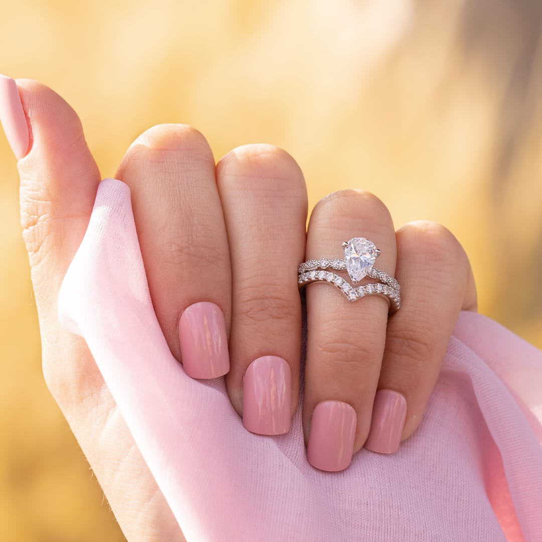 1.5 CT Pear Pave Moissanite Engagement Ring