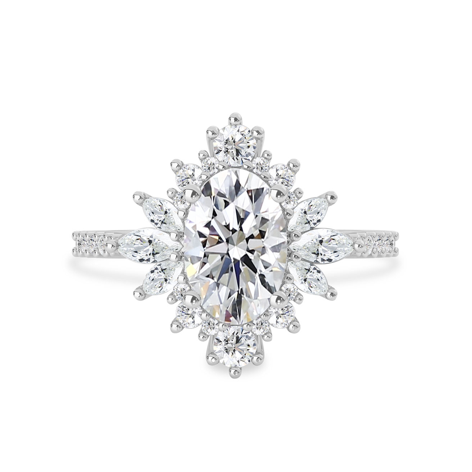 1.40 CT Oval Moissanite Cluster Halo Engagement Ring - farrellouise