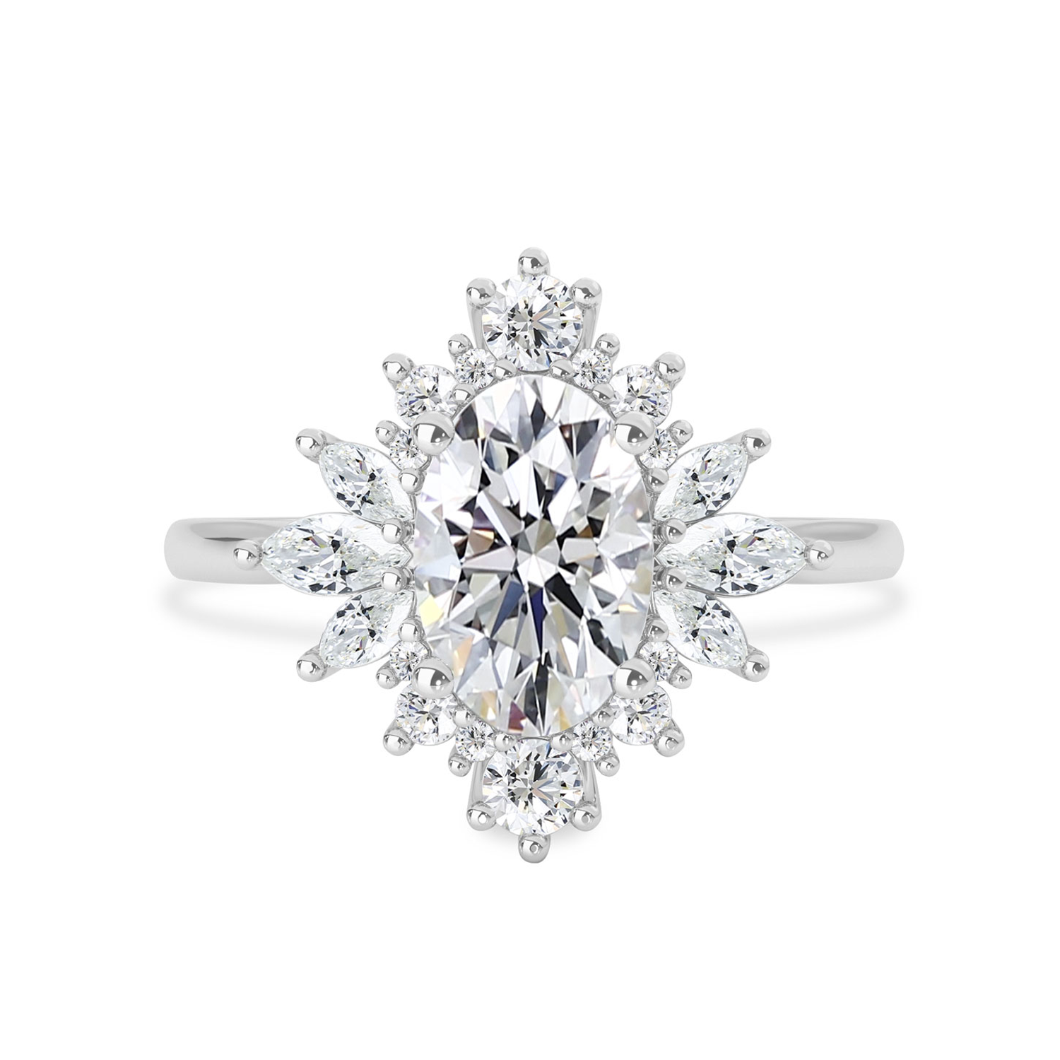 1.40 CT Oval Moissanite Cluster Engagement Ring - farrellouise