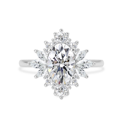 1.40 CT Oval Moissanite Cluster Engagement Ring - farrellouise