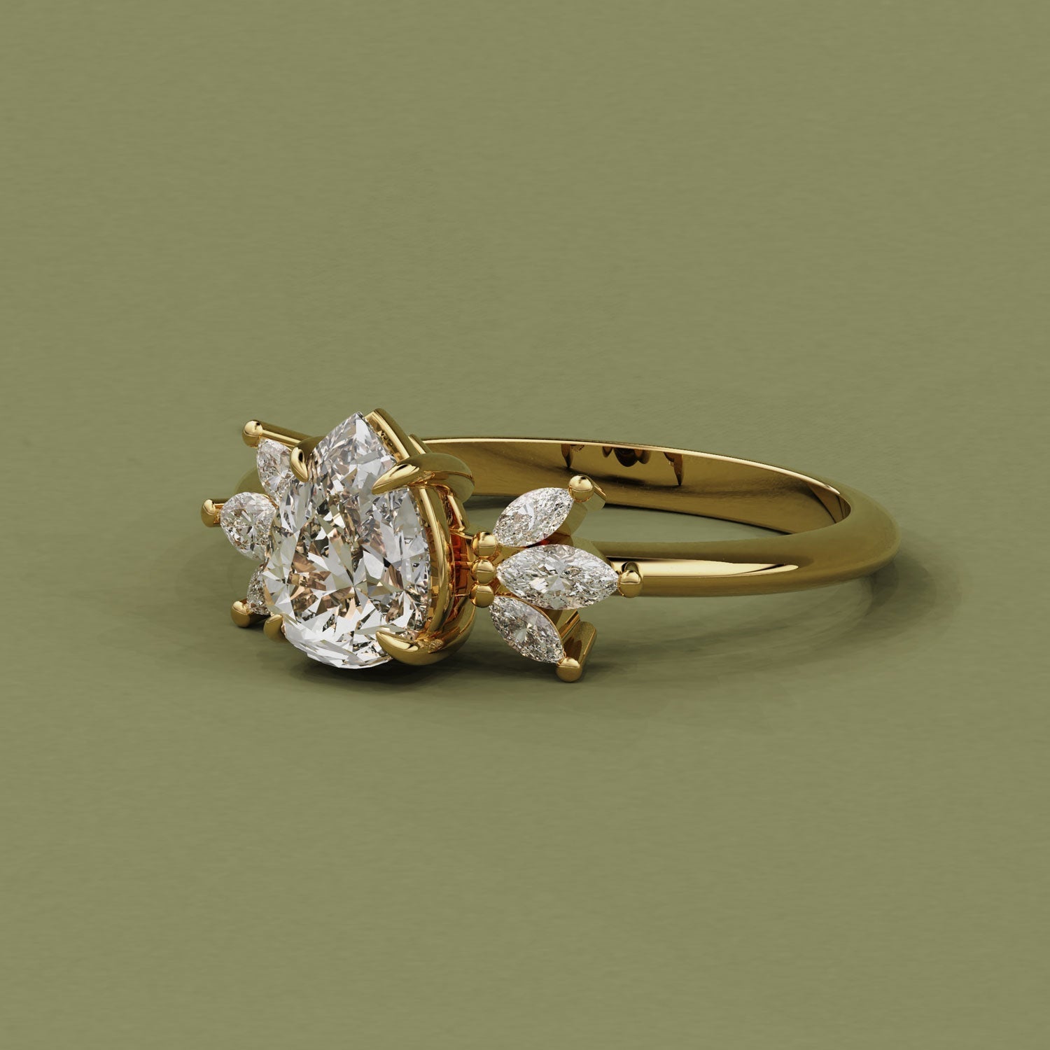 1.25 CT Pear Moissanite Cluster Engagement Ring - farrellouise